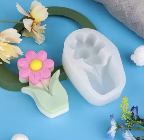 2 Moldes Silicon Tulipan Y Margarita Flores Para Jabón Velas