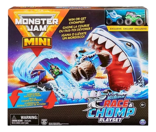 Monster Jam Set De Juego Mini Megalodon Race And Chomp Pista