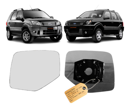 Lente Retrovisor Ecosport 2003 Até 2011 2012 Convexo + Base