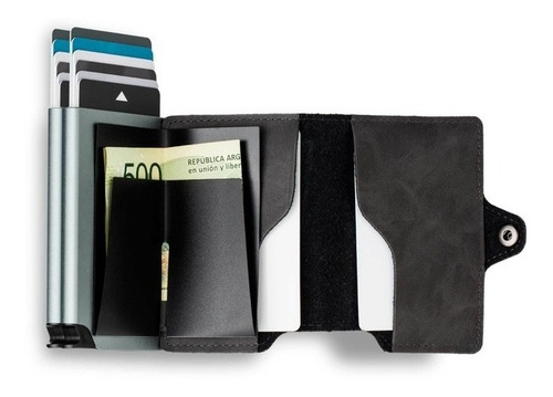 Imagen 5 de 10 de Billetera Walla Wallets Vintage Space Black Doble Cuero Rfid