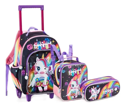 Mochila escolar infantil, de rodinhas, com lancheira e estojo, mais de 5Mil vendidos