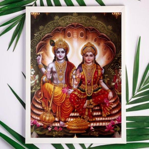 Quadro Lakshmi E Vishnu 45x34cm - Vidro E Moldura Branca