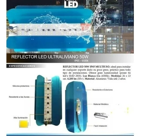 Reflector Led 50w Ultralivianos Interior Y Exterior