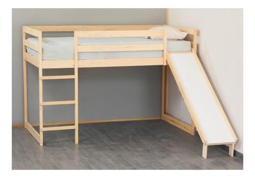 Cama Individual Con Resbaladilla Y Área De Juegos Madera