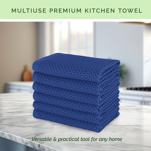 Paquete De 6 Toallas De Cocina 100% Algodón Turco Azul