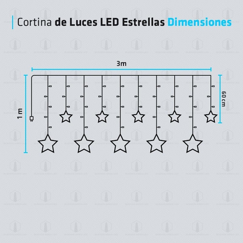 Imagen 3 de 10 de Cortina Led Luces Estrellas 2d Tira 3 Metros 220v Navidad