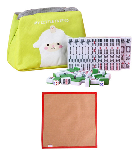 Fun Mini Mahjong Set Con Mantel Pequeño Juego De Mesa Verde