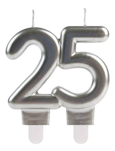 25 Anos - Vela Cromada Metalizada Prata Para Bolo E Festa