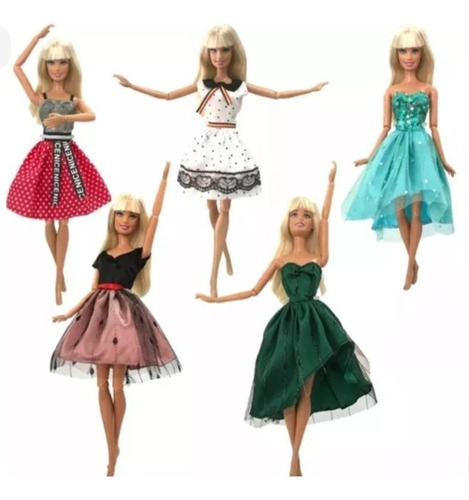 Muñecas Set 5 Vestidos Glamour Barbiele