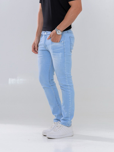 Calça Jeans Masculina Lavagem Clara Tingida Estilo Verão