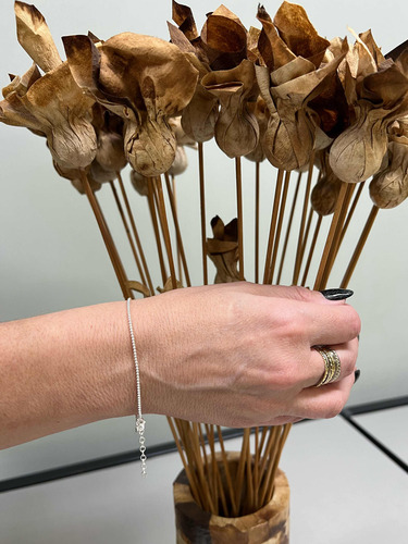 Pulseira Mini Bolinhas Em Prata 925 Legítima Com Extensor