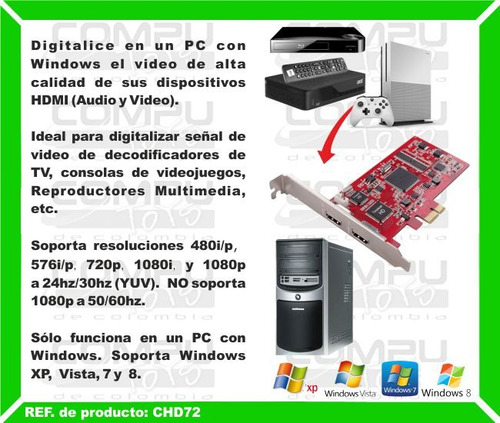 Zchd72 Capturador De Videos Hd Pcie 1x Qchd72q Computoys