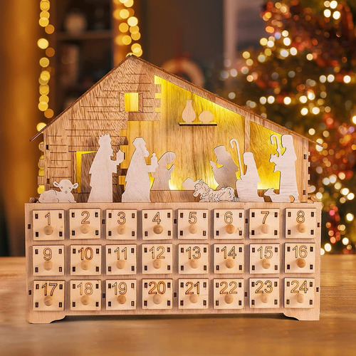 Calendário Do Advento, Casa De Madeira, Led, Decoração De Na
