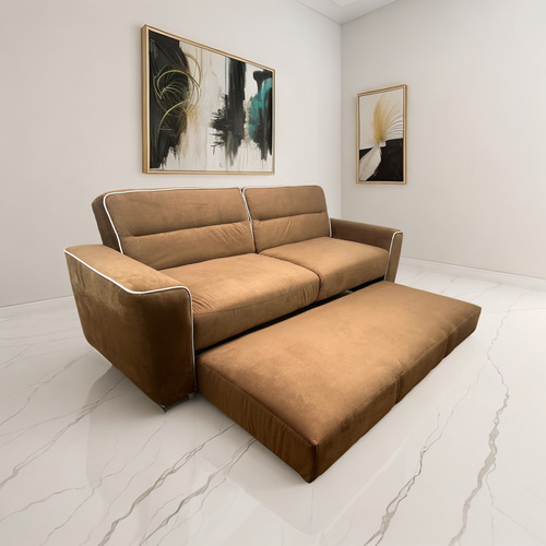 Sofá Cama Sillón Sala Hogar Minimalista 3 Posiciones Marrón Claro Liso