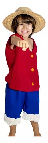 Fantasia One Piece Infantil Roupa e Chapeu de Palha Luffy