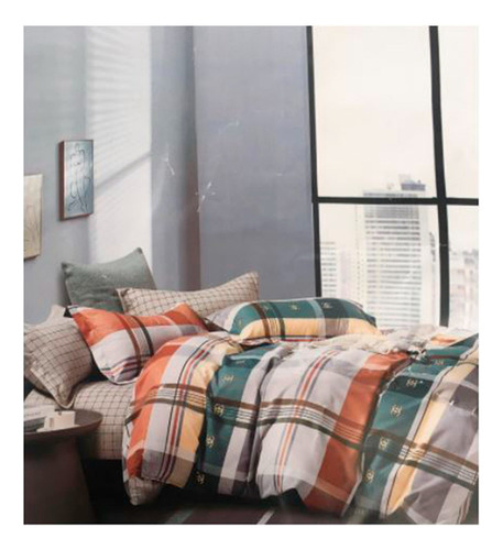 Acolchado 1 Plaza C/1 Funda Mas 1 Almohada De 60x40 Color Estampado Diseño De La Tela Líneas Marrón Y Verde