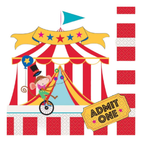 16 Servilletas De Papel Grande Fiesta Tema Circus Carnival