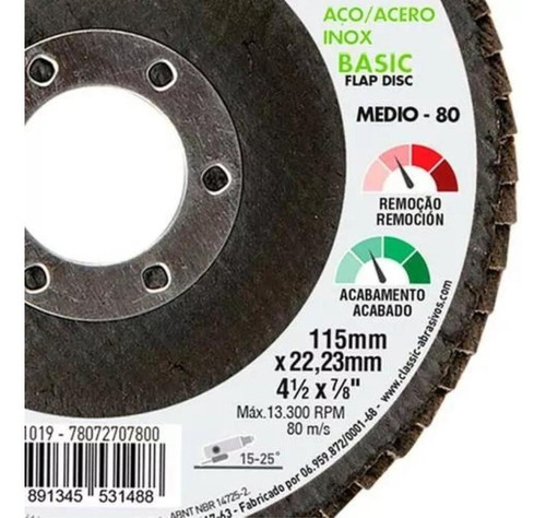 Disco Lixa Flap Grão 80 Kit 10 Peças Classic Basic Norton Cor Preto