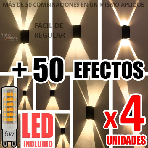 Aplique Pared Interior 50 Efectos C/ Lampara Led 6w Pack X4u Luz Indirecta Regulable Iluminacion Transformable Adorno Fx