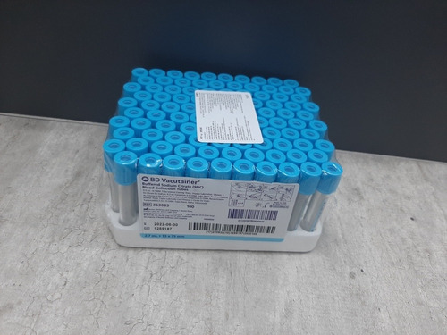Tubo Vacutainer Bd Con Tapón Azul Gradilla De 100 Unidades