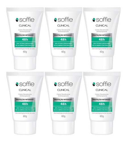 Kit Com 6 Desodorantes Antitranspirantes - Soffie Clinical 48h
