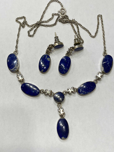 Luli Set Caravanas Cadena Gargantilla Plata 925 Lapis Lazuli