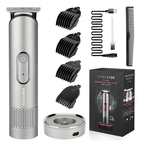 Pritech Juego Cortadora De Pelo Recargable Inalámbrica Color Plateado