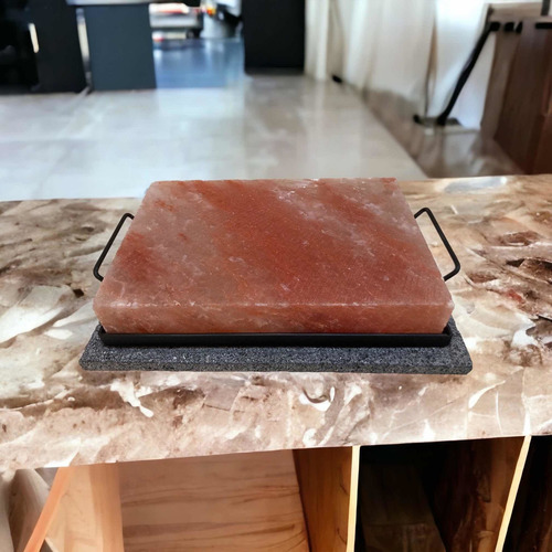 Tabla De Sal Himalaya Con Soporte De Acero Y Base De Piedra paq piedra
