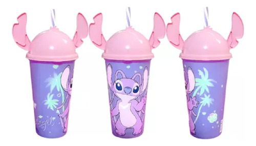 Copo Com Orelhas E Canudo Angel Stitch 500ml Personalizado