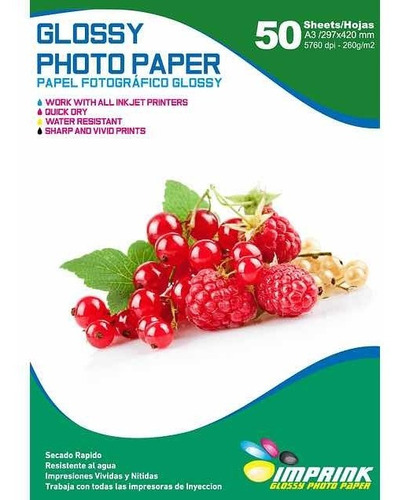 Papel Foto Glossy Brillante A3/260gr/50 Hojas X3 Envio Grati