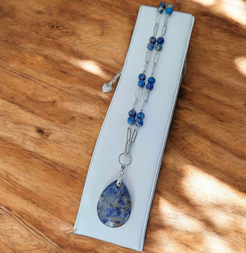 Piedra Energética Jaspe Imperial Azul Collar Y Dije