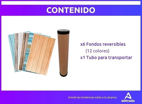 Fondo Foto Producto Mate Madera Piedra Reversible Set X6