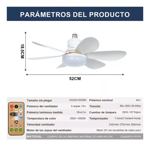 Ventilador De Techo Con Luz Led 40w Y Mando A Distancia