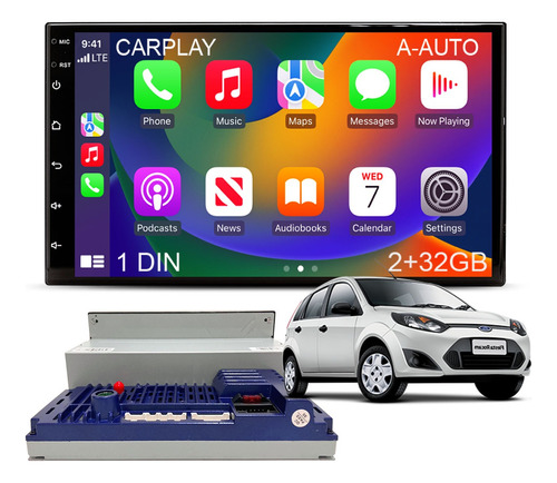 Central Mutimídia 1 Din Carplay Android Auto Ford Fiesta 7p