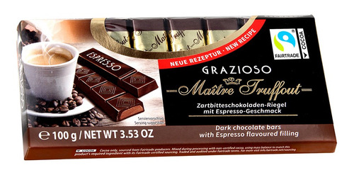 Imagen 1 de 3 de Chocolate Maître Truffout Grazioso Dark Espresso 100 Gr