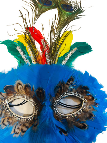 Antifaz Mascara Con Plumas Cotillon Carnaval (x10) Azul Plumas Azul