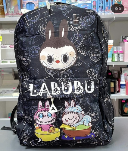 Mochila Escolar Labubu Kawai Negro Postal