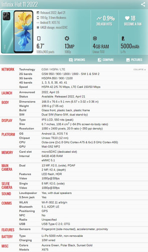 Infinix Hot 11 2022 X675 4gb 64gb Dual Sim Duos
