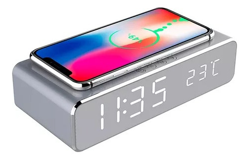 Reloj Digital Despertador Con Cargador Inalambrico Moderno