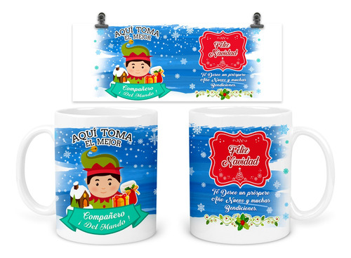 Taza 11 Oz Tan35. Navidad Intercambio. Aquí Toma: Compañero