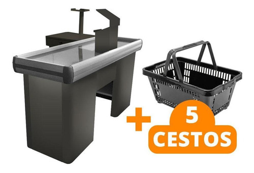 Check-out Empacotador Caixa 1,5m + 5 Cestos De Compras Preto