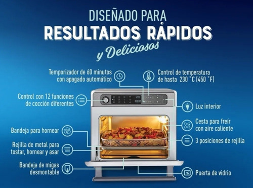 Imagen 6 de 10 de Horno + Freidora De Aire Oster 22l 12 Funciones 50% + Rapido