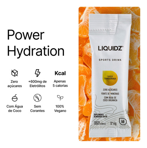 LIQUIDZ® - Eletrólitos Zero Açúcares - Tangerina - Kit 3 Caixas - 42 sachês