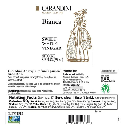Vinagre Blanco Dulce Sin Gluten 250 Ml Paquete De 2