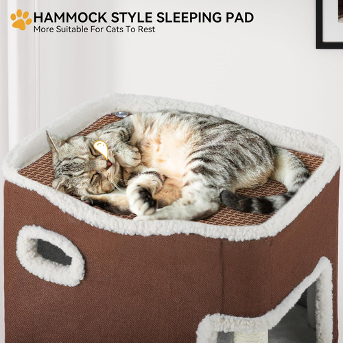 Casa Para Gatos 2 Niveles Yitahome, Cueva, Alfombra Y Rascad