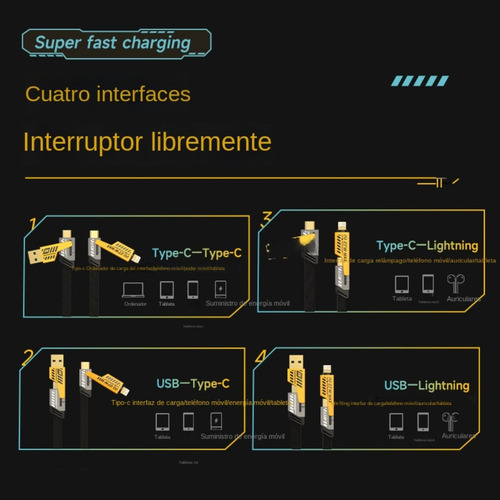 Cable De Carga Súper Rápida Mecha Cuatro En Uno Pd65w Noxi