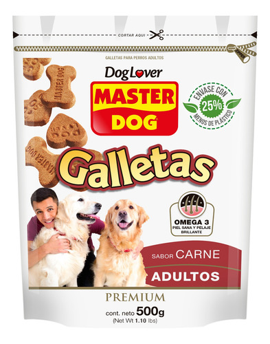 Imagen 2 de 2 de Master Dog Alimento Perro Adulto Galletas Carne 500 Grs