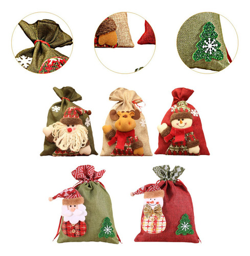 * 5 Piezas De Bolsas De Regalo Con Cordón Para Navidad,