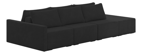Sofá Ilha Modular Para Sala 342cm com Puff Dublin K01 Veludo Preto