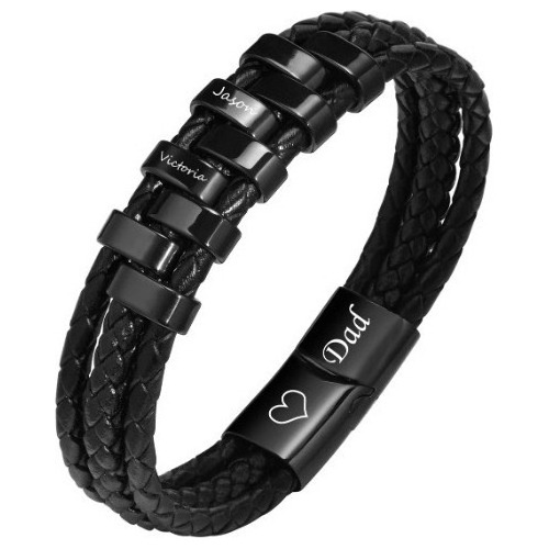 Pulsera De Cuero Con Nombre Personalizado Para Hombre, Regal